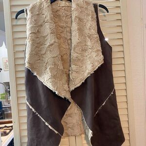 Vestique Faux Suede and Fur Lined Vest with Pocket